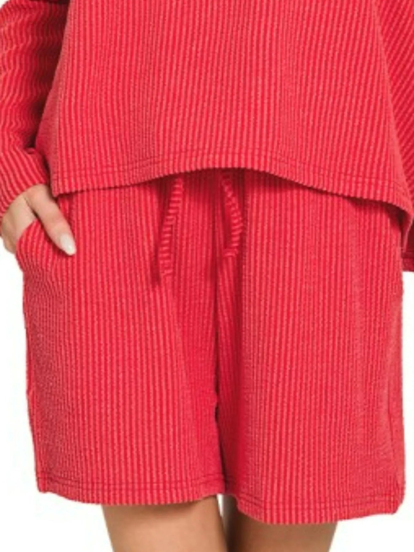 Hazel Blues® | Zenana Corded Rib Long Sleeve Tee and Shorts Set