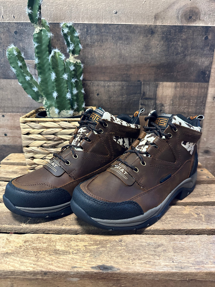 Ariat Women's Terrain H2O Waterproof Distressed Brown and Speckled Cow Print Lace Up Shoe 10044538-Painted Cowgirl Western Store