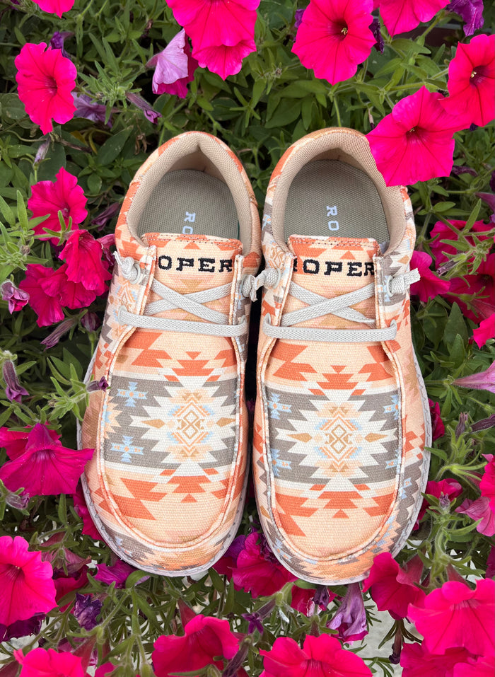 Roper Women's Eva Moc Peach Orange Tan Aztec Casual Shoes 1793-3174-Painted Cowgirl Western Store