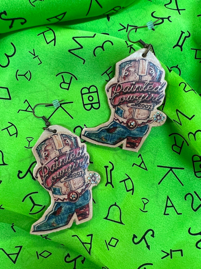 XOXO Painted Cowgirl Boot Logo Earrings-Painted Cowgirl Western Store