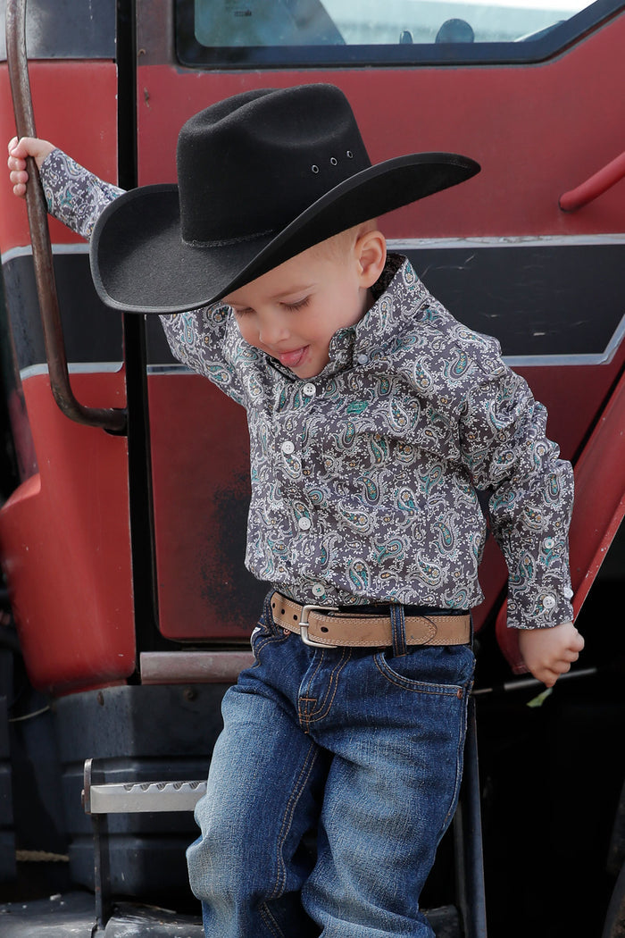 Cinch Boy's Infant/Toddler Grey Paisley Button Long Sleeve Western Shirt MTW7060317 MTW7061317 MTW7062317-Painted Cowgirl Western Store