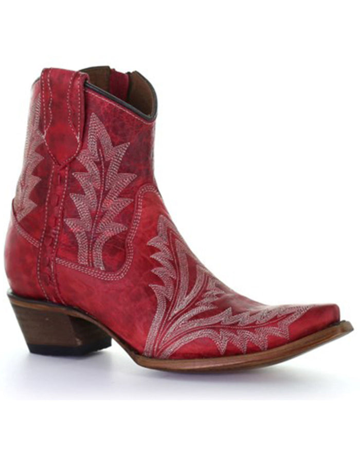Circle G Women's Red w/White Embroidery Cowgirl Ankle Boots L5704-Painted Cowgirl Western Store