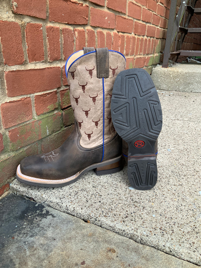 Roper Boy's Brown Steer Head Square Toe Cowboy Boots 7023-8402-Painted Cowgirl Western Store