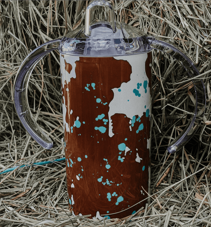 The Whole Herd Toddler Sippy Cup Tumbler Acid Wash Cowprint K3020-1