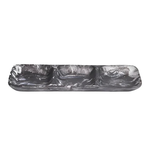 THREE PART LARGE PLATTER IN BLACK SWIRL