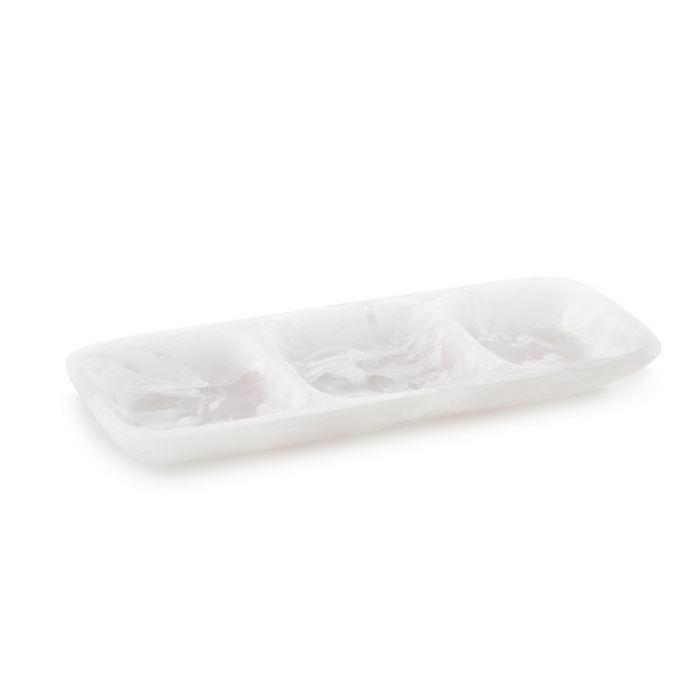 THREE PART MEDIUM PLATTER IN WHITE SWIRL