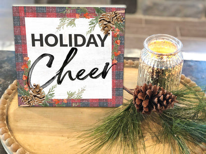 10x10 Holiday Cheer Red Plaid Pinecones Sign