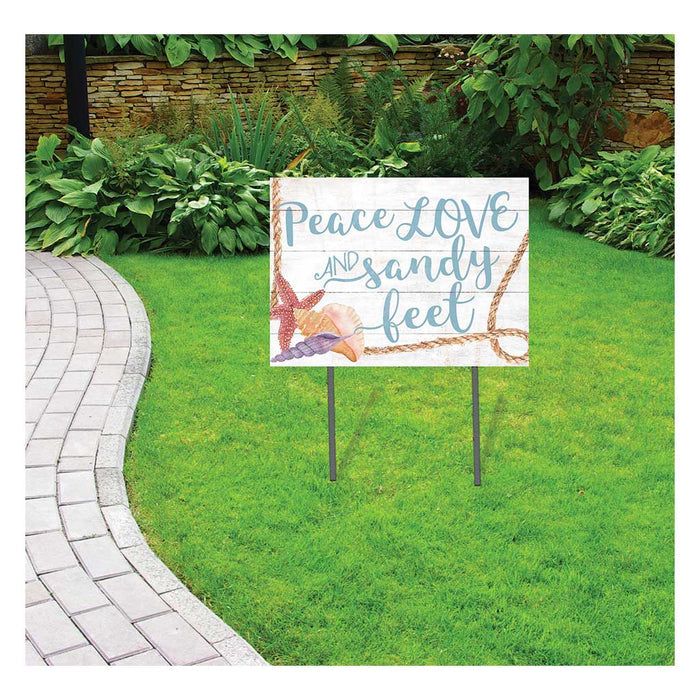 18x24 Peace Love Sandy Feet Seashells Lawn Sign