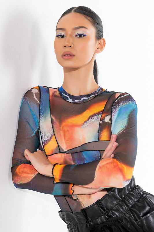 3 SWIRL MESH LONG BODYSUIT