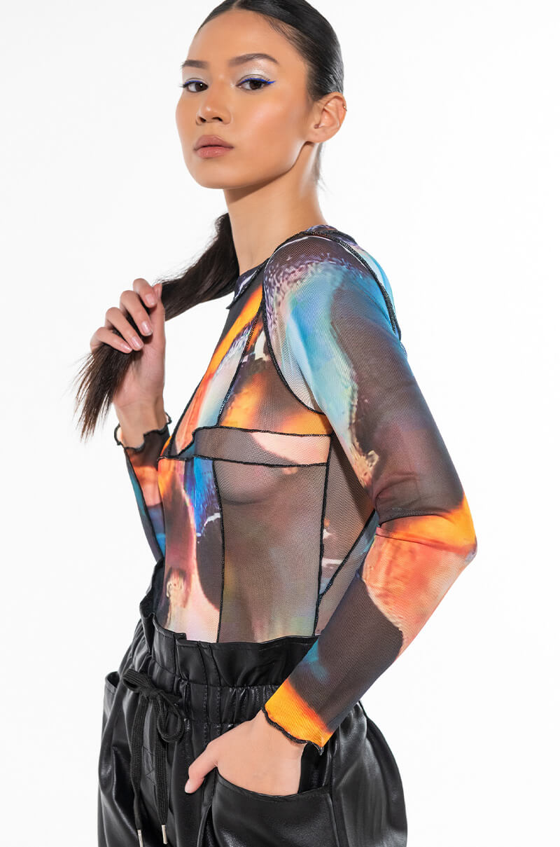3 SWIRL MESH LONG BODYSUIT