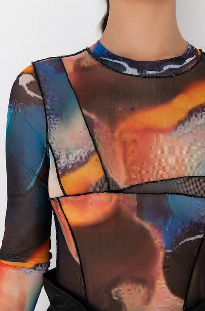 3 SWIRL MESH LONG BODYSUIT