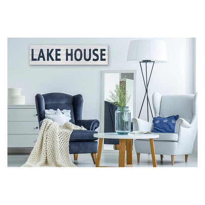 40x10 Whitewash Slat Sign LAKE HOUSE