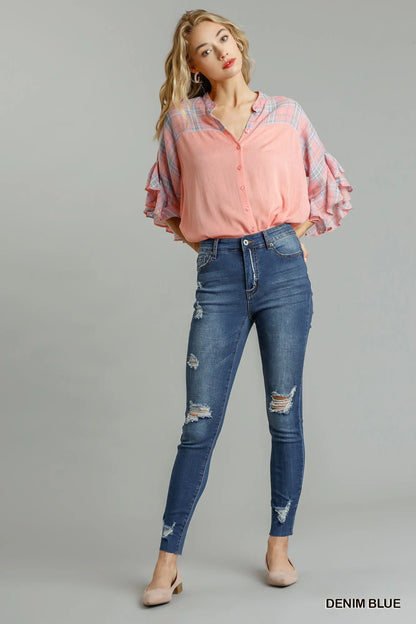 Hazel Blues® |  Umgee Distressed Skinny Jeans with Pockets