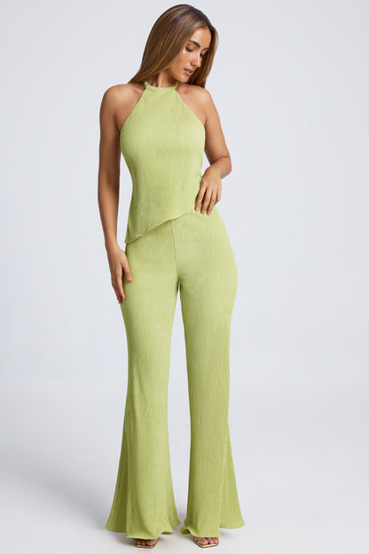 Open-Back Asymmetric Halterneck Top in Olive Green