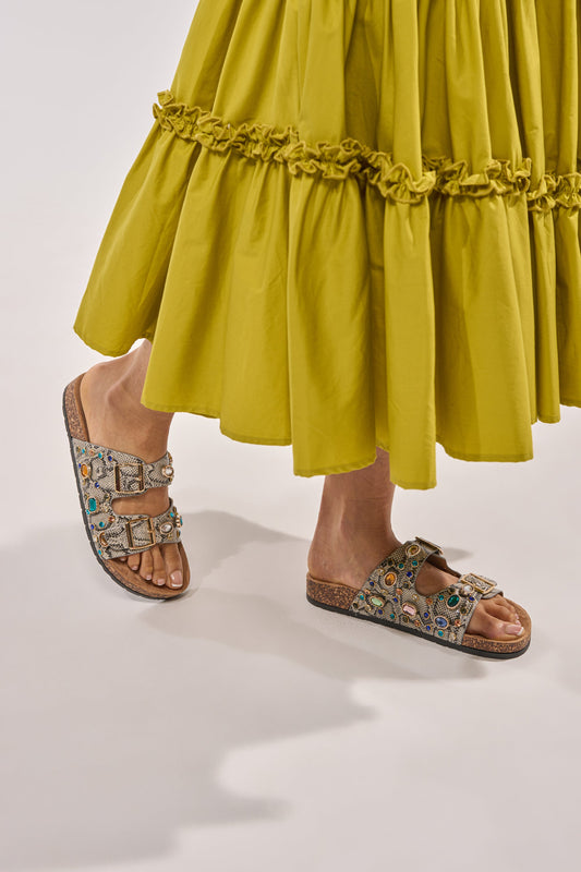 AKIRA BAYLEAVES SNAKE EMBELLISHED FLAT SLIP ON SANDAL