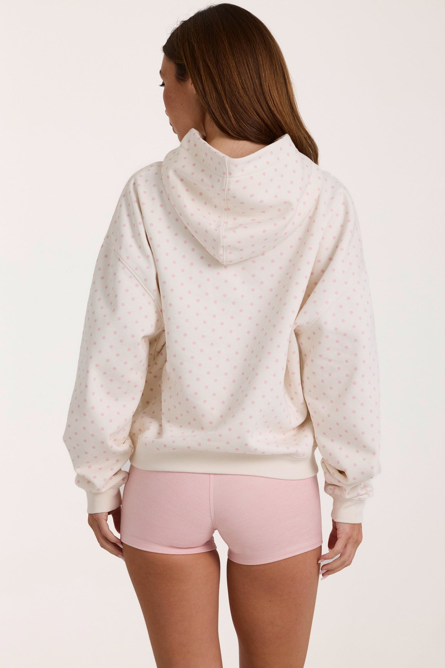 Oversized Applique Hoodie in Blush Polka Dot