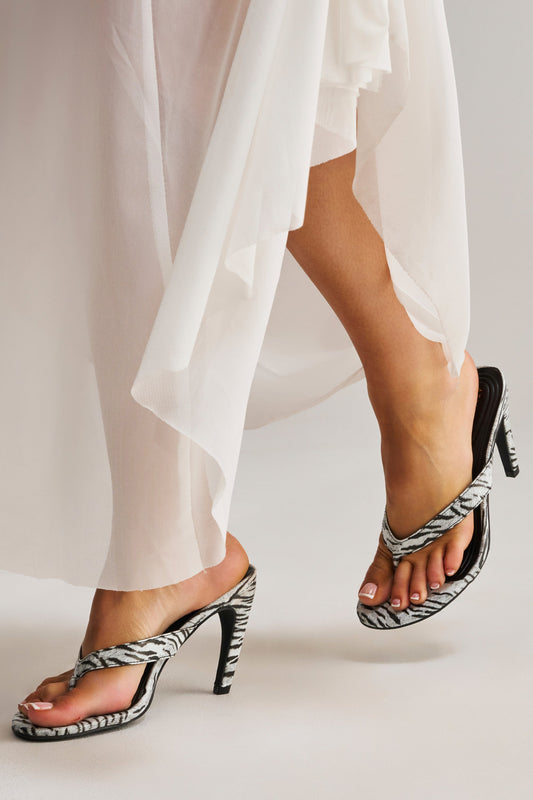 AKIRA GOLD DELYSE TIGER WHITE PRINT PU SLIP ON STILETTO SANDAL