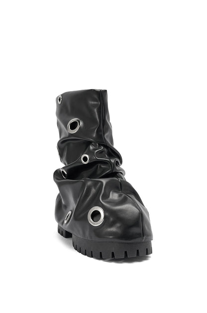 AKIRA GOLD FABLE BLACK GROMMET EMBELLISHED FLAT BOOTIE