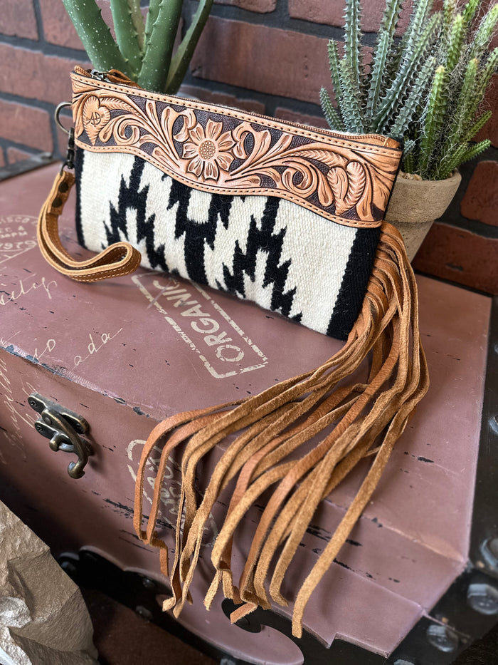 American Darling Tooled Leather Aztec Saddle Blanket Wristlet Purse ADBG344AS-Painted Cowgirl Western Store