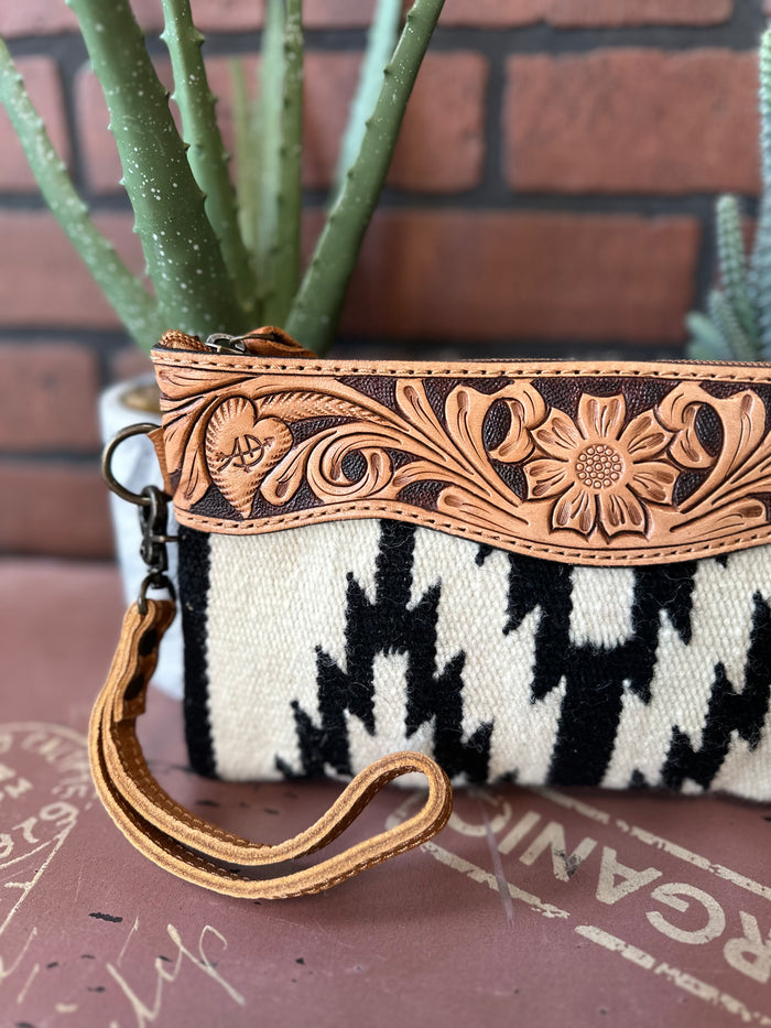 American Darling Tooled Leather Aztec Saddle Blanket Wristlet Purse ADBG344AS-Painted Cowgirl Western Store