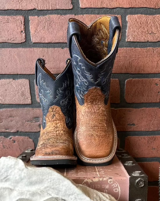 Dan Post Children/Youth Rust Brown & Blue Top Brantley Western Cowboy Boots DPC2938 DPC3938-Painted Cowgirl Western Store