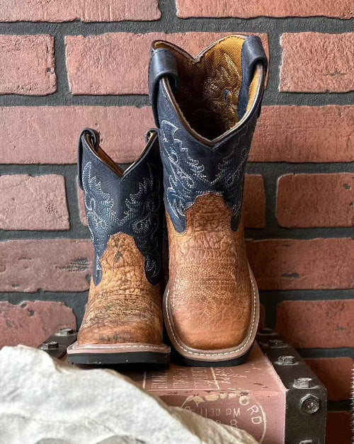 Dan Post Children/Youth Rust Brown & Blue Top Brantley Western Cowboy Boots DPC2938 DPC3938-Painted Cowgirl Western Store