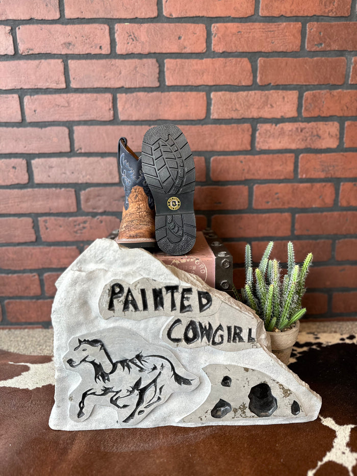 Dan Post Children/Youth Rust Brown & Blue Top Brantley Western Cowboy Boots DPC2938 DPC3938-Painted Cowgirl Western Store