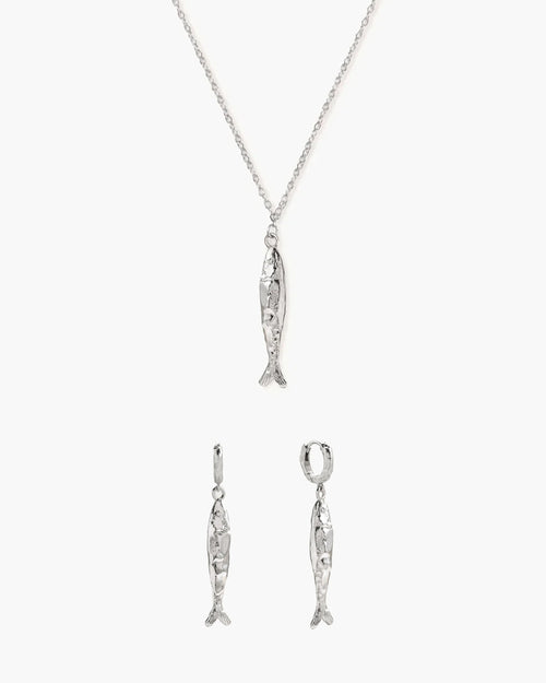 Anchovy Necklace & Earrings Set in Silver