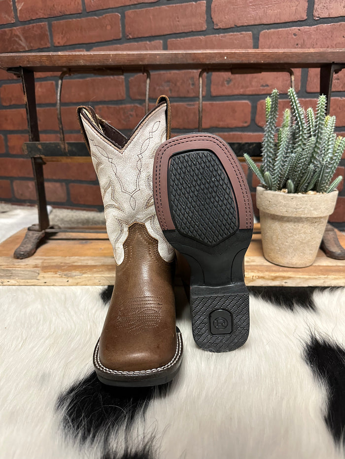 Roper Children’s Monterey Brown Leather & White Top Square Toe Cowboy Boots 0911-2941-Painted Cowgirl Western Store