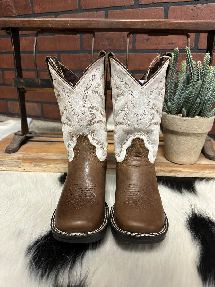 Roper Children’s Monterey Brown Leather & White Top Square Toe Cowboy Boots 0911-2941-Painted Cowgirl Western Store