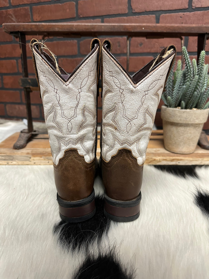Roper Children’s Monterey Brown Leather & White Top Square Toe Cowboy Boots 0911-2941-Painted Cowgirl Western Store