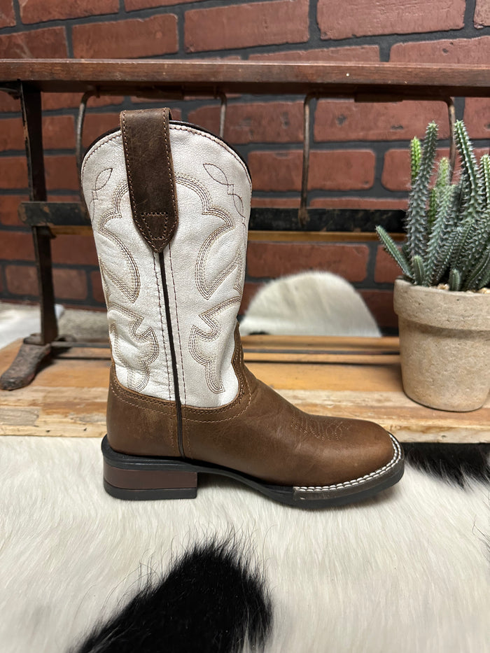 Roper Children’s Monterey Brown Leather & White Top Square Toe Cowboy Boots 0911-2941-Painted Cowgirl Western Store