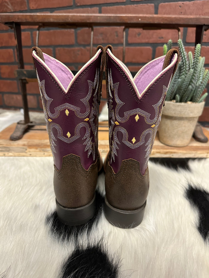 Ariat Children's/Youth Tombstone Brown/Purple Square Toe Western Cowboy Boot 10015390-Painted Cowgirl Western Store