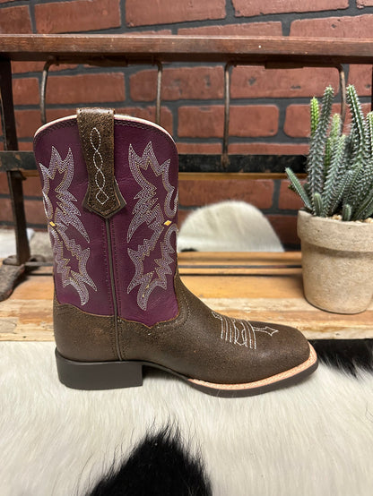Ariat Children's/Youth Tombstone Brown/Purple Square Toe Western Cowboy Boot 10015390-Painted Cowgirl Western Store