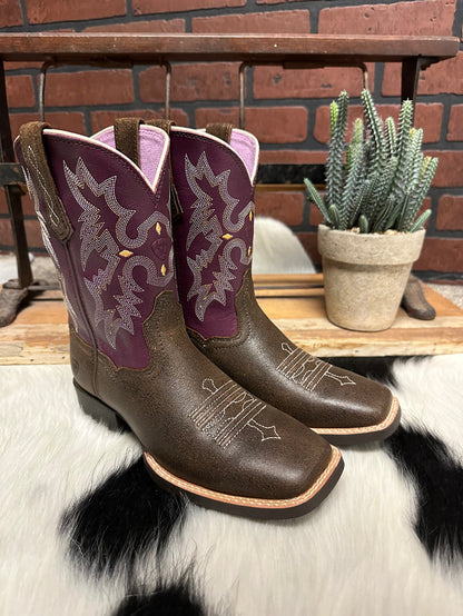 Ariat Children's/Youth Tombstone Brown/Purple Square Toe Western Cowboy Boot 10015390-Painted Cowgirl Western Store