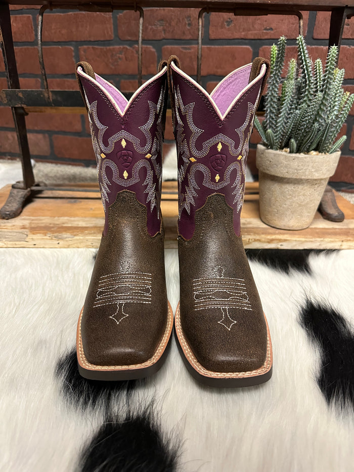 Ariat Children's/Youth Tombstone Brown/Purple Square Toe Western Cowboy Boot 10015390-Painted Cowgirl Western Store