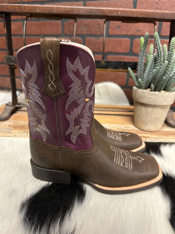 Ariat Children's/Youth Tombstone Brown/Purple Square Toe Western Cowboy Boot 10015390-Painted Cowgirl Western Store