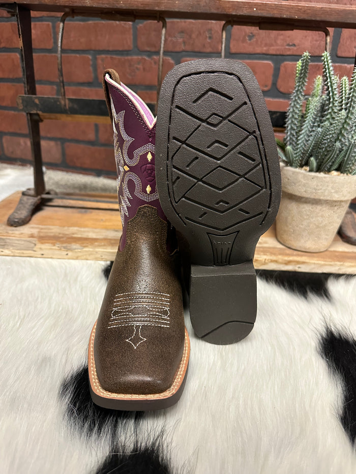 Ariat Children's/Youth Tombstone Brown/Purple Square Toe Western Cowboy Boot 10015390-Painted Cowgirl Western Store
