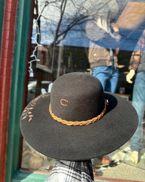 Custom Charlie One Horse Girl's Wanderlust Jr. Black "Farmer's Daughter" Cowgirl Hat-Painted Cowgirl Western Store