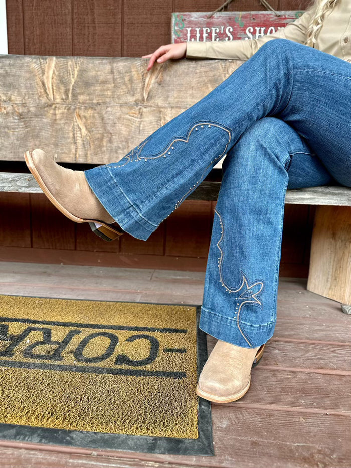 Rock & Roll Cowgirl Women's Mid Rise Western Embroidered Trouser Jeans BW5MD03579-Painted Cowgirl Western Store