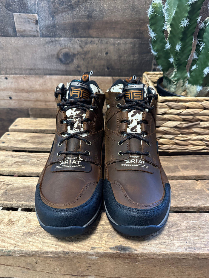 Ariat Women's Terrain H2O Waterproof Distressed Brown and Speckled Cow Print Lace Up Shoe 10044538-Painted Cowgirl Western Store