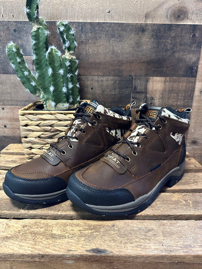 Ariat Women's Terrain H2O Waterproof Distressed Brown and Speckled Cow Print Lace Up Shoe 10044538-Painted Cowgirl Western Store