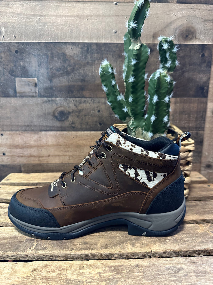 Ariat Women's Terrain H2O Waterproof Distressed Brown and Speckled Cow Print Lace Up Shoe 10044538-Painted Cowgirl Western Store
