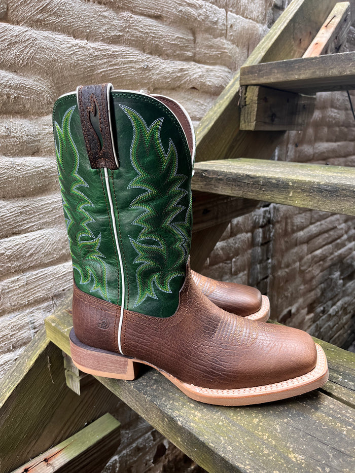 Durango Men’s Rebel Brown with Green Top Square Toe Cowboy Boots DDB0461-Painted Cowgirl Western Store