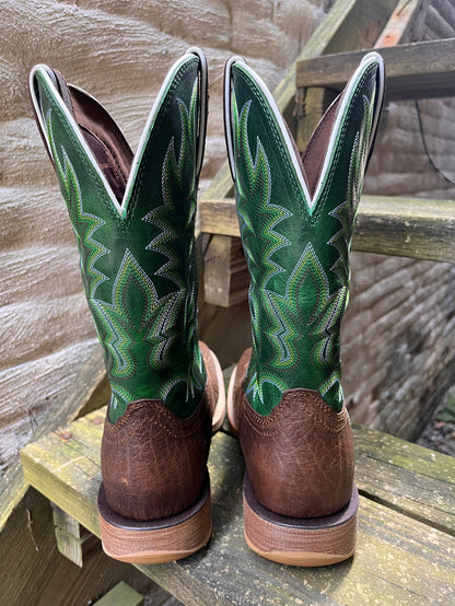 Durango Men’s Rebel Brown with Green Top Square Toe Cowboy Boots DDB0461-Painted Cowgirl Western Store