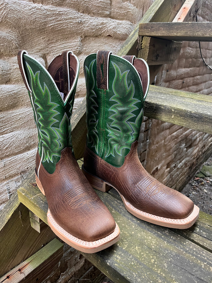 Durango Men’s Rebel Brown with Green Top Square Toe Cowboy Boots DDB0461-Painted Cowgirl Western Store