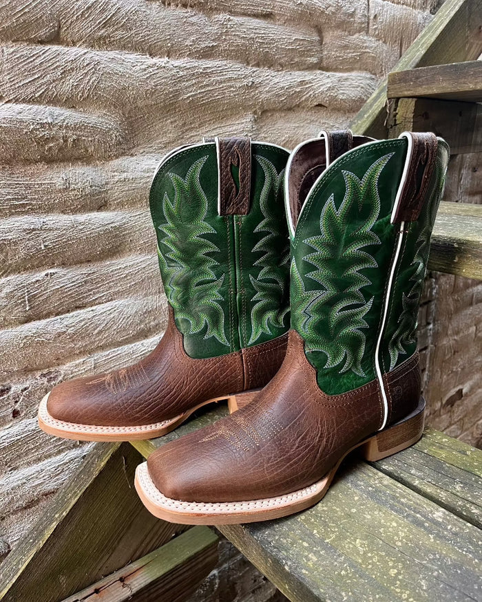 Durango Men’s Rebel Brown with Green Top Square Toe Cowboy Boots DDB0461-Painted Cowgirl Western Store