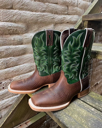 Durango Men’s Rebel Brown with Green Top Square Toe Cowboy Boots DDB0461-Painted Cowgirl Western Store
