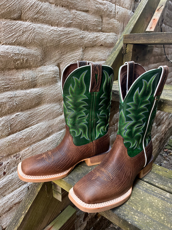 Durango Men’s Rebel Brown with Green Top Square Toe Cowboy Boots DDB0461-Painted Cowgirl Western Store