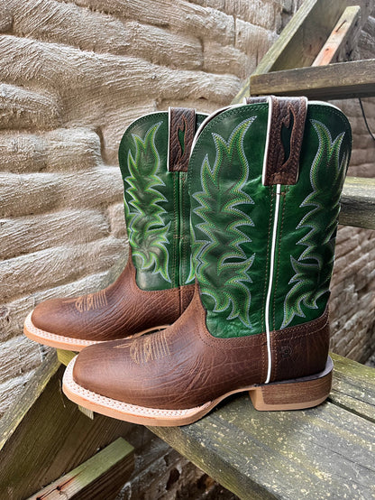 Durango Men’s Rebel Brown with Green Top Square Toe Cowboy Boots DDB0461-Painted Cowgirl Western Store